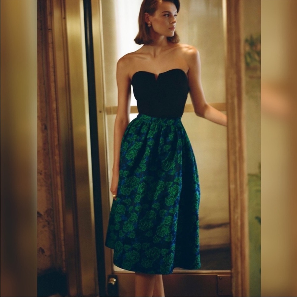 Anthropologie Green and Blue Floral A-Line Skirt - Picture 8 of 12